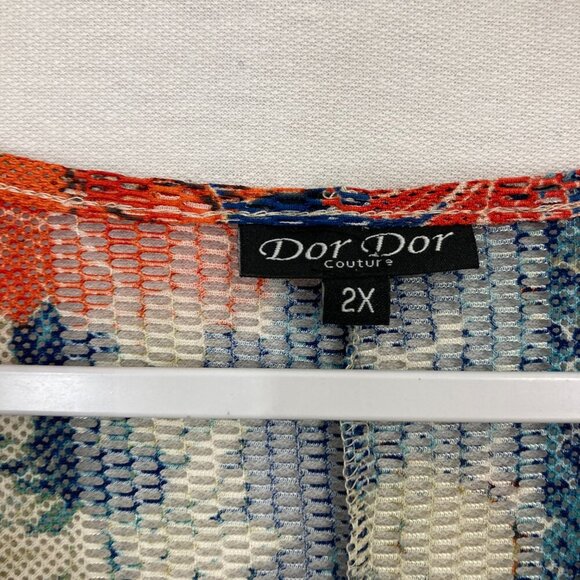 Dor Dor Couture Colorful Floral Artsy Flare Sleeve Open Knit Whimsical Tunic 2X - Picture 2 of 11